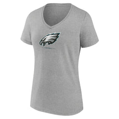 Philadelphia Eagles Women's Logo Team Lockup V-Neck T-Shirt Gray | NFL