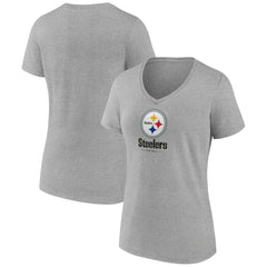 Pittsburgh Steelers Women's Logo Team Lockup V-Neck T-Shirt Gray | NFL