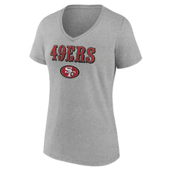 San Francisco 49ers Women's Logo Team Lockup V-Neck T-Shirt Gray | NFL