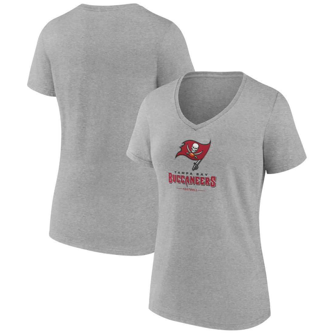 Tampa Bay Buccaneers Women's Logo Team Lockup V-Neck T-Shirt Gray | NFL