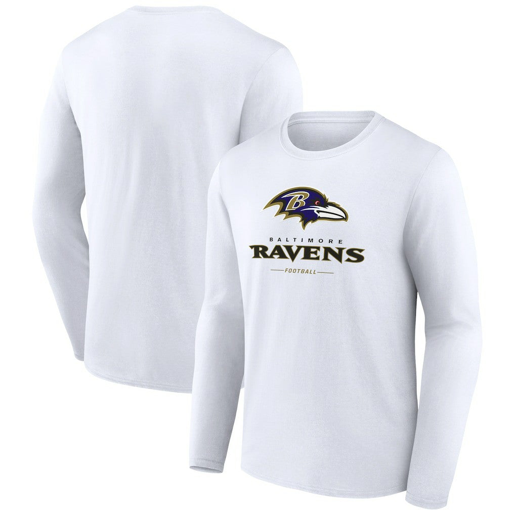 Baltimore Ravens Logo Team Lockup Long Sleeve T-Shirt White | NFL