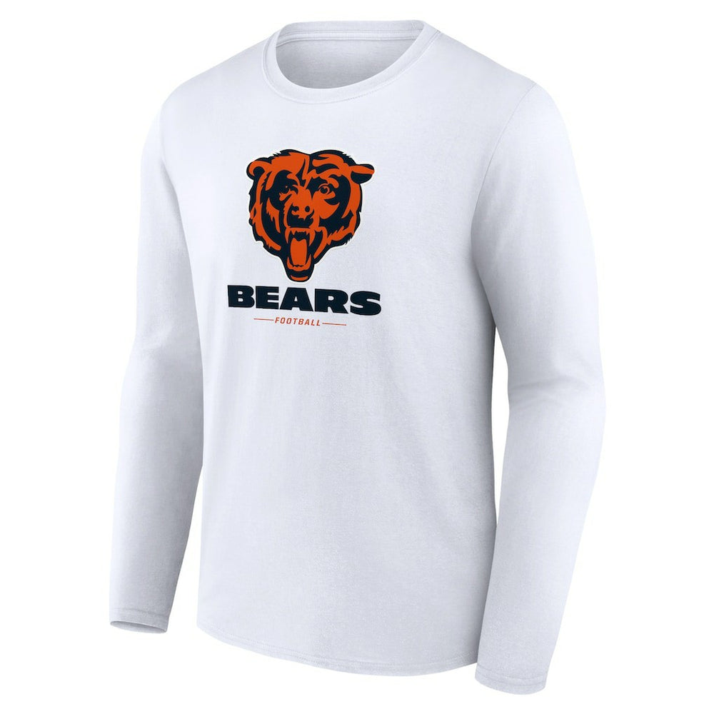 Chicago Bears Logo Team Lockup Long Sleeve T-Shirt White | NFL