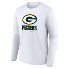 Green Bay Packers Logo Team Lockup Long Sleeve T-Shirt White | NFL
