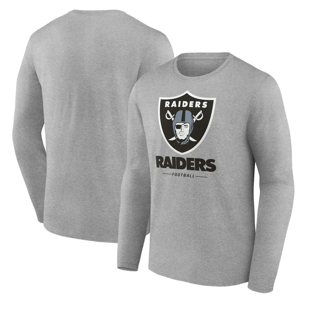 Las Vegas Raiders Logo Team Lockup Long Sleeve T-Shirt Gray | NFL