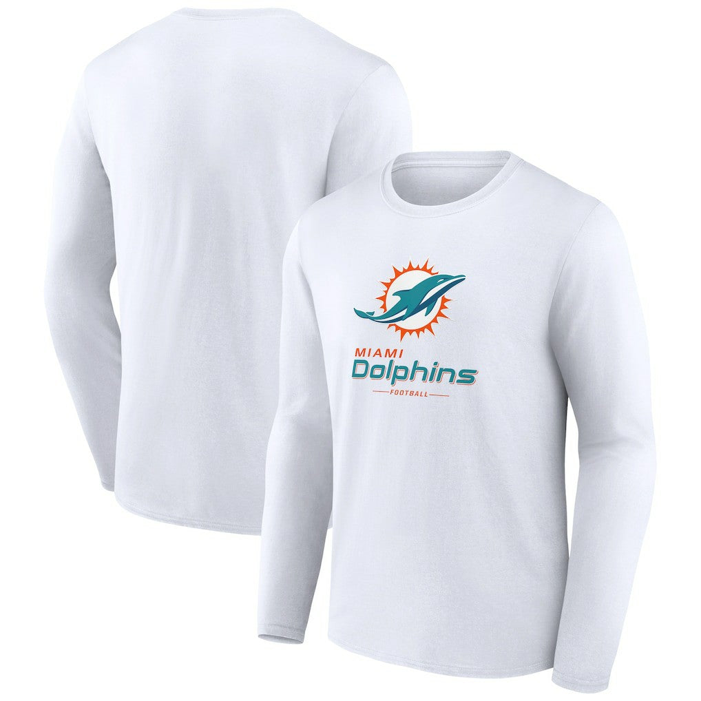 Miami Dolphins Logo Team Lockup Long Sleeve T-Shirt White | NFL
