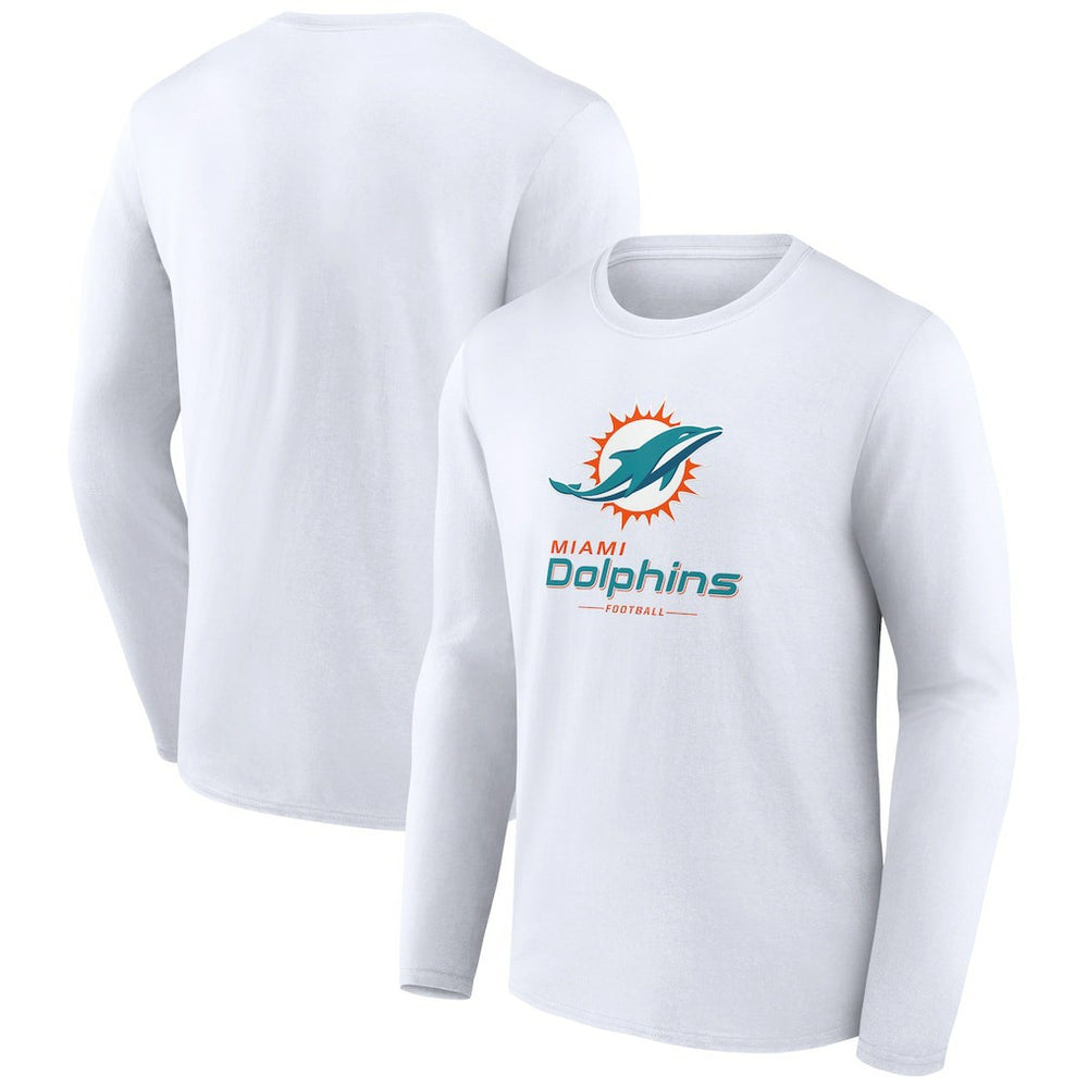 Miami Dolphins Logo Team Lockup Long Sleeve T-Shirt White | NFL