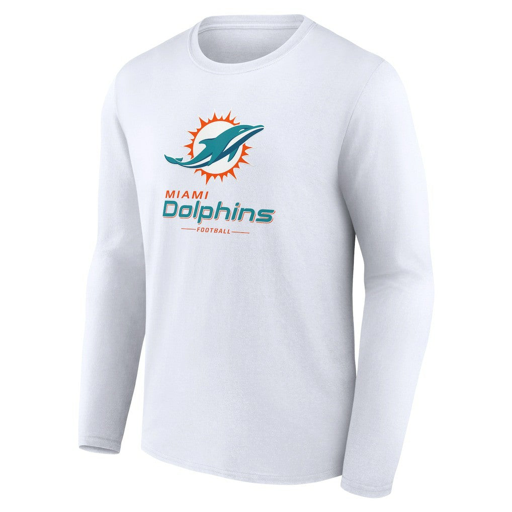 Miami Dolphins Logo Team Lockup Long Sleeve T-Shirt White | NFL