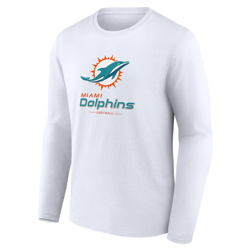 Miami Dolphins Logo Team Lockup Long Sleeve T-Shirt White | NFL