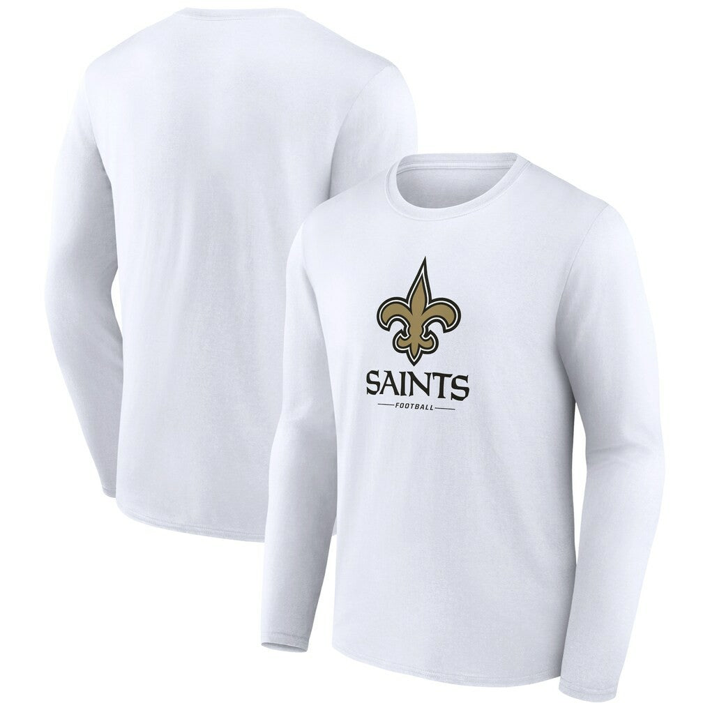 New Orleans Saints Logo Team Lockup Long Sleeve T-Shirt White | NFL
