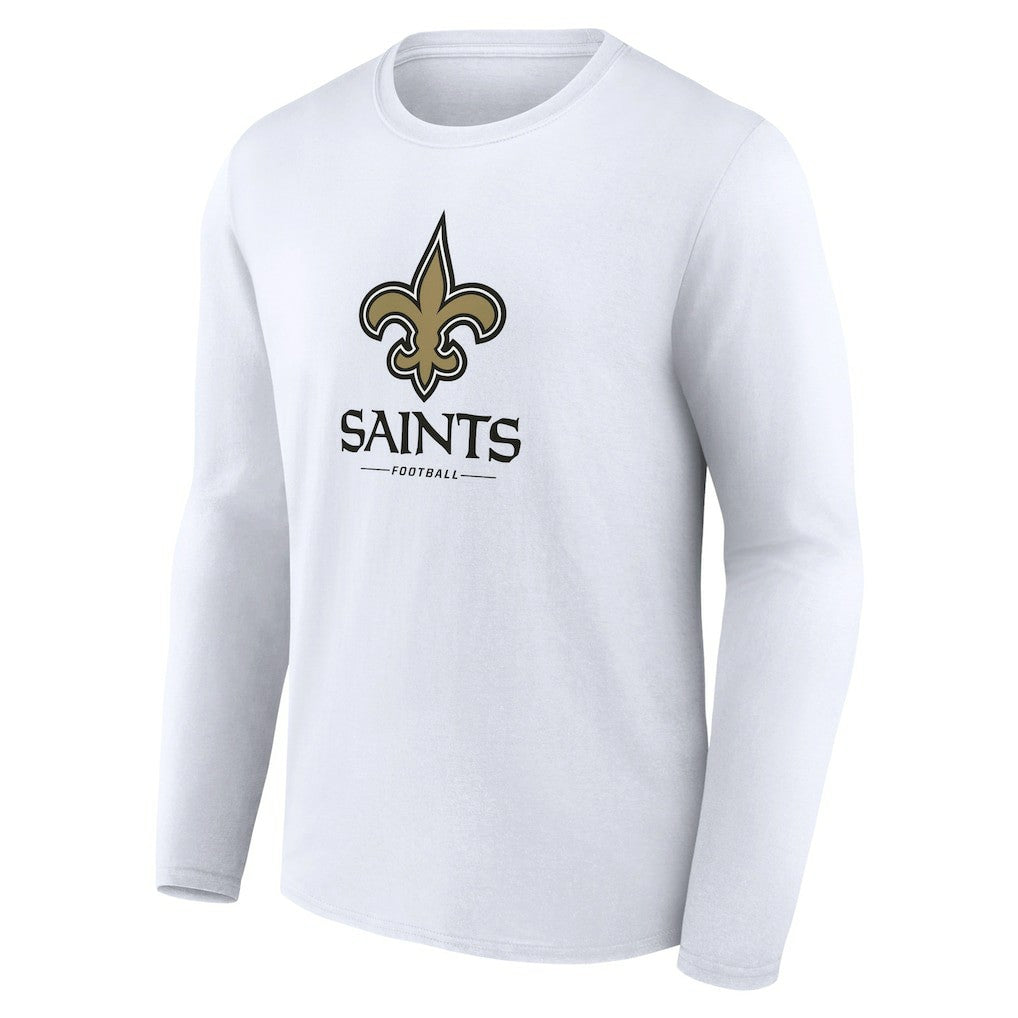 New Orleans Saints Logo Team Lockup Long Sleeve T-Shirt White | NFL