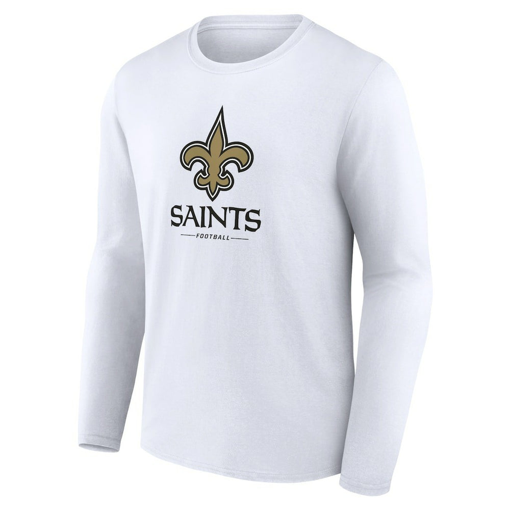 New Orleans Saints Logo Team Lockup Long Sleeve T-Shirt White | NFL
