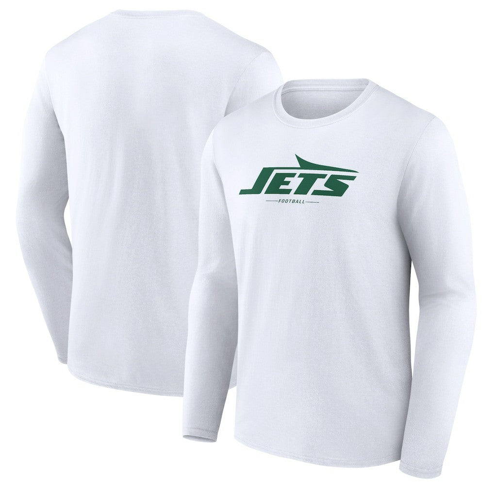 New York Jets Logo Team Lockup Long Sleeve T-Shirt White | NFL