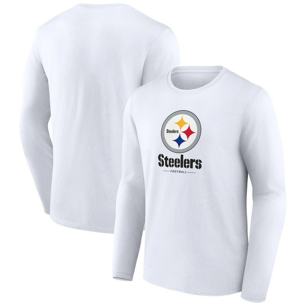 Pittsburgh Steelers Logo Team Lockup Long Sleeve T-Shirt White | NFL