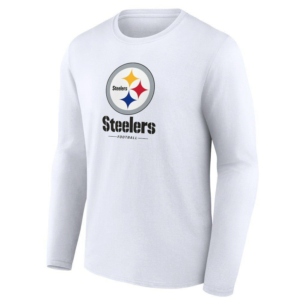 Pittsburgh Steelers Logo Team Lockup Long Sleeve T-Shirt White | NFL