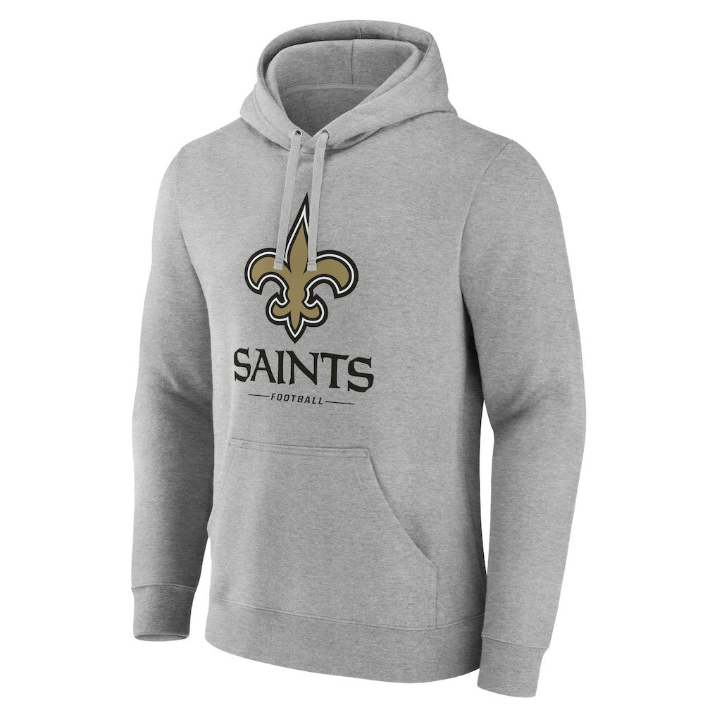 New Orleans Saints Primary Logo Team Lockup Fitted Pullover Hoodie Gray | NFL