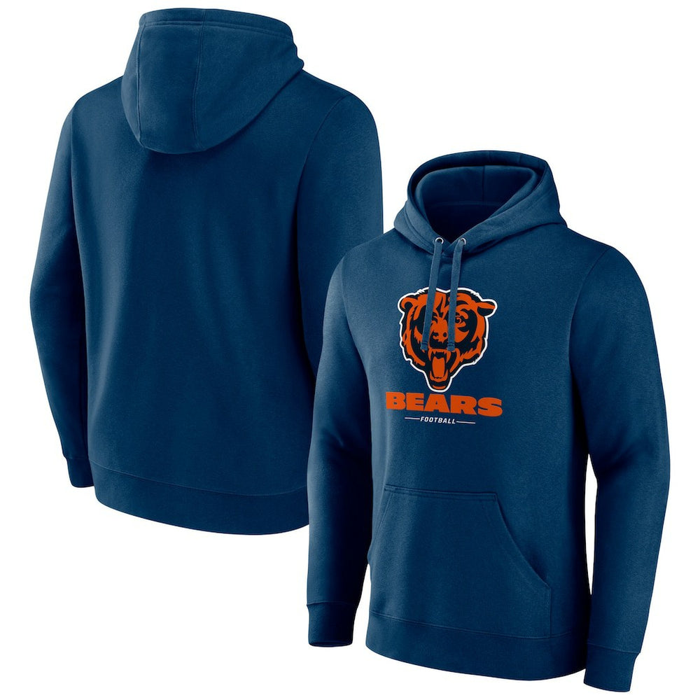 Chicago Bears Logo Team Lockup Fitted Pullover Hoodie Navy | NFL