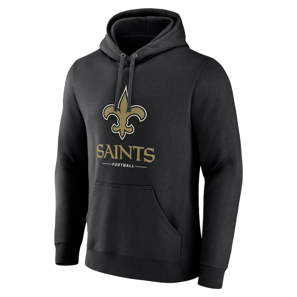 New Orleans Saints Logo Team Lockup Fitted Pullover Hoodie Black | NFL