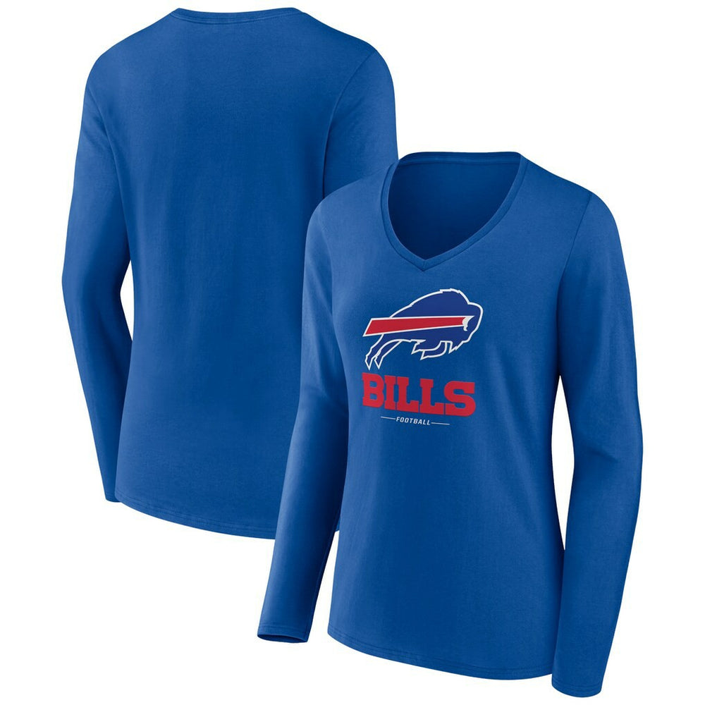 Buffalo Bills Women's Logo Team Lockup Long Sleeve V-Neck T-Shirt Royal | NFL