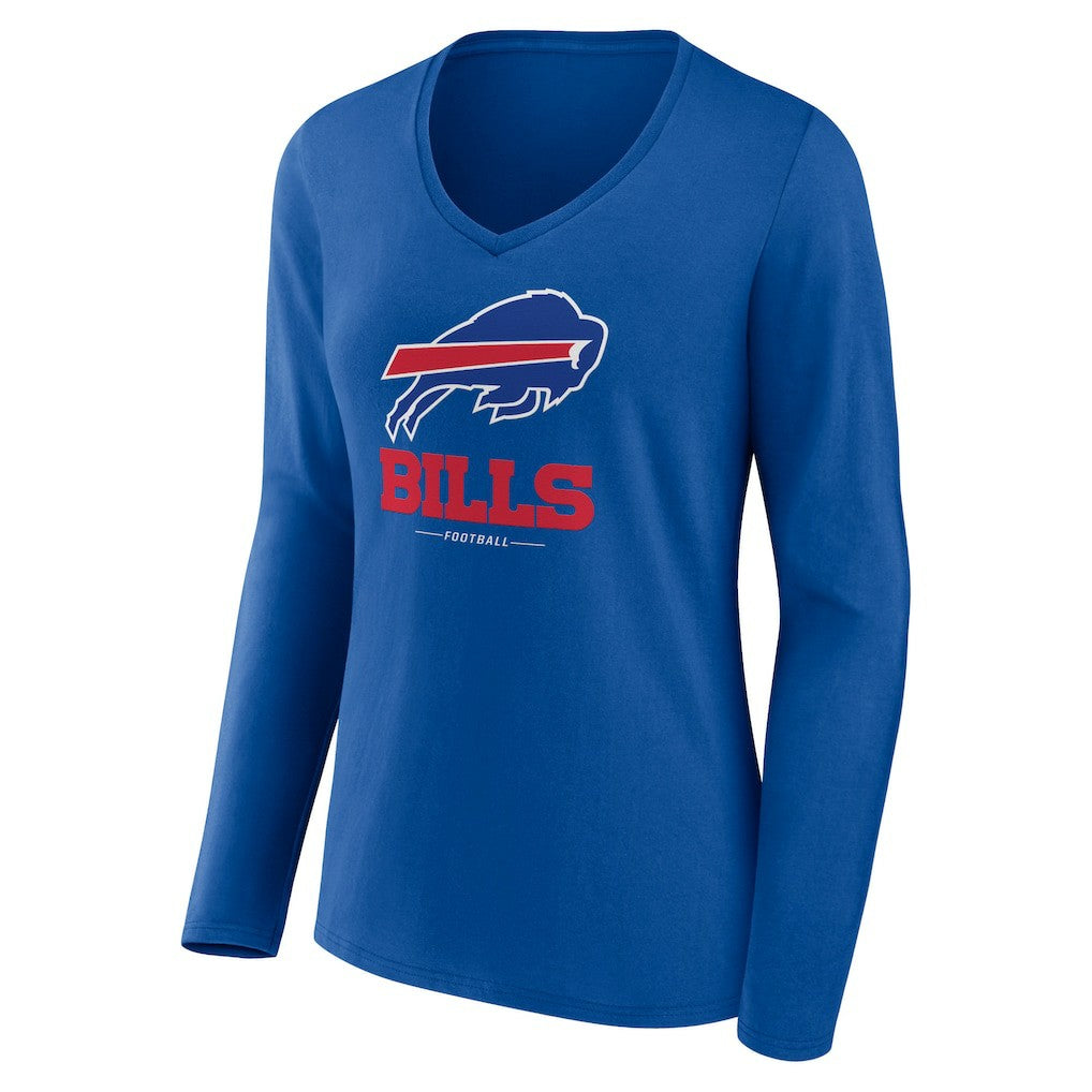 Buffalo Bills Women's Logo Team Lockup Long Sleeve V-Neck T-Shirt Royal | NFL