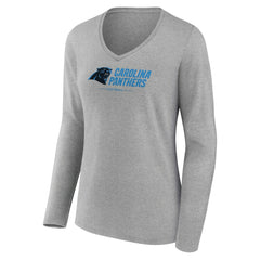 Carolina Panthers Women's Logo Team Lockup Long Sleeve V-Neck T-Shirt Heather Gray | NFL