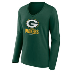 Green Bay Packers Women's Logo Team Lockup Long Sleeve V-Neck T-Shirt Green | NFL