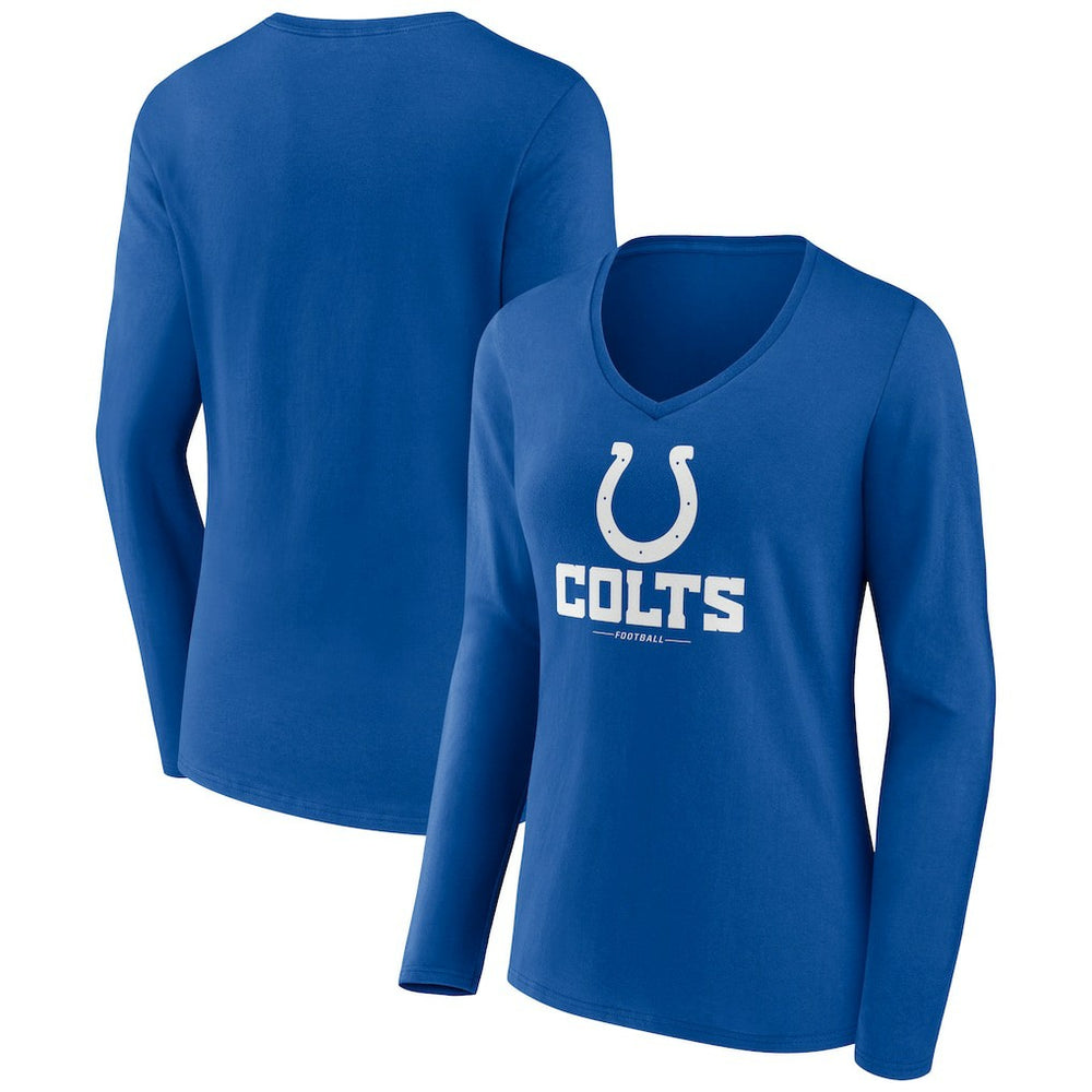 Indianapolis Colts Women's Logo Team Lockup Long Sleeve V-Neck T-Shirt Royal | NFL