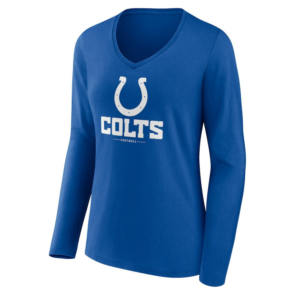 Indianapolis Colts Women's Logo Team Lockup Long Sleeve V-Neck T-Shirt Royal | NFL