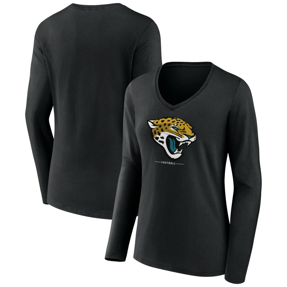Jacksonville Jaguars Women's Logo Team Lockup Long Sleeve V-Neck T-Shirt Black | NFL