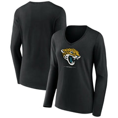 Jacksonville Jaguars Women's Logo Team Lockup Long Sleeve V-Neck T-Shirt Black | NFL