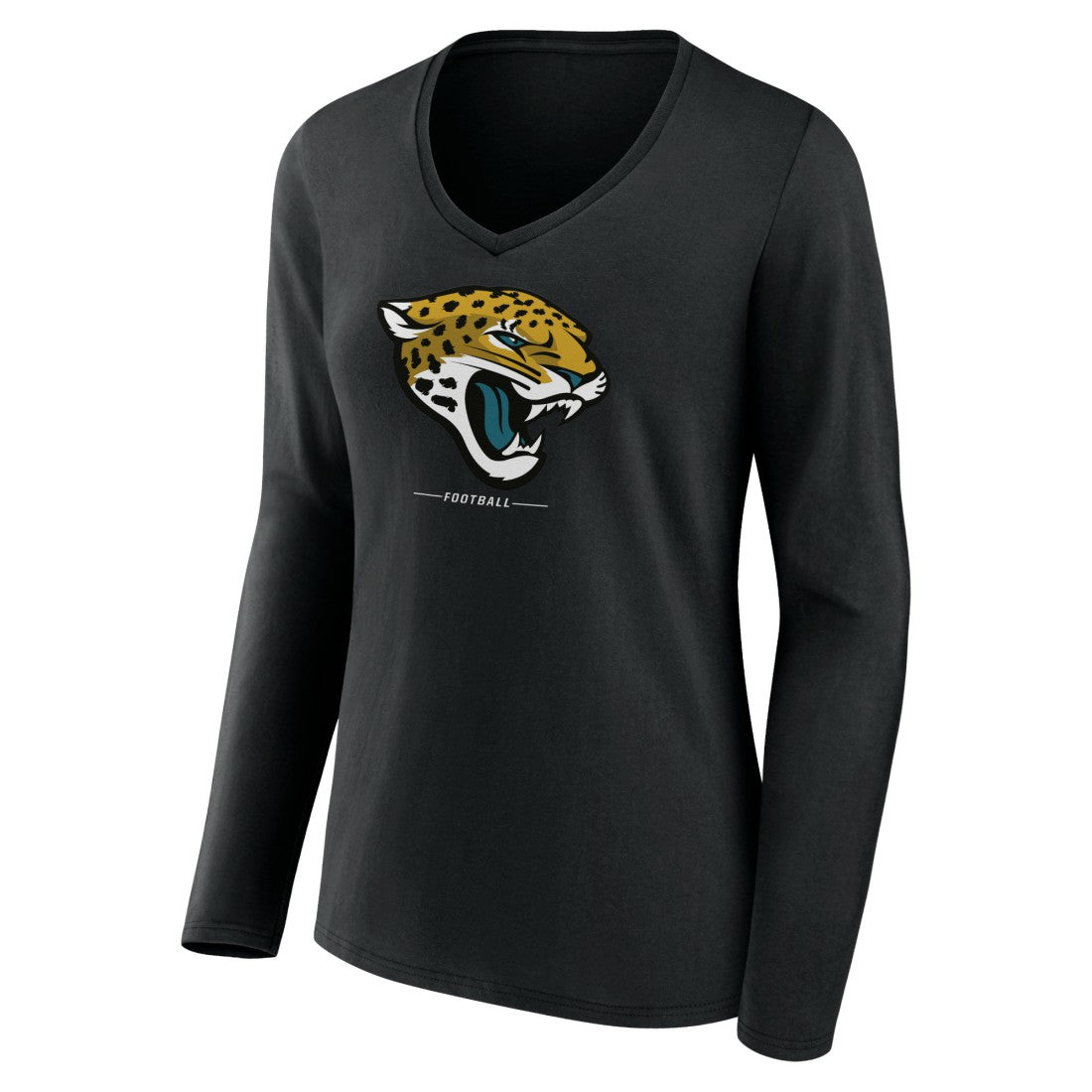 Jacksonville Jaguars Women's Logo Team Lockup Long Sleeve V-Neck T-Shirt Black | NFL