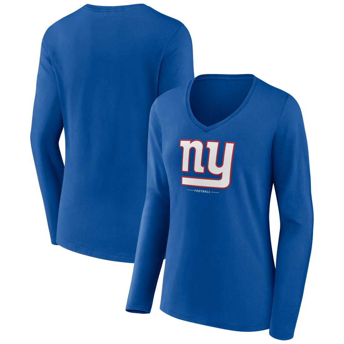 New York Giants Women's Logo Team Lockup Long Sleeve V-Neck T-Shirt Royal | NFL