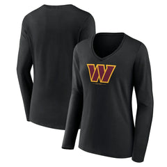 Washington Commanders Women's Logo Team Lockup Long Sleeve V-Neck T-Shirt Black | NFL