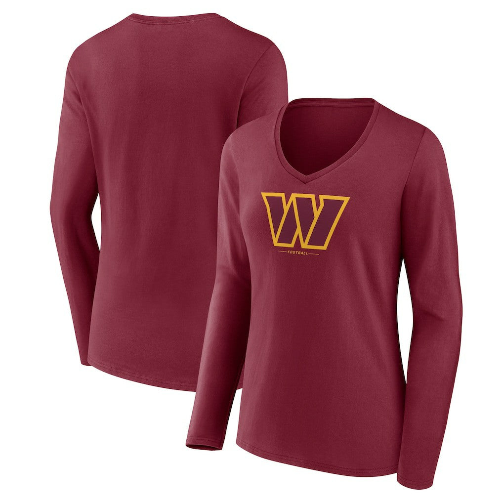 Washington Commanders Women's Logo Team Lockup Long Sleeve V-Neck T-Shirt Burgundy | NFL