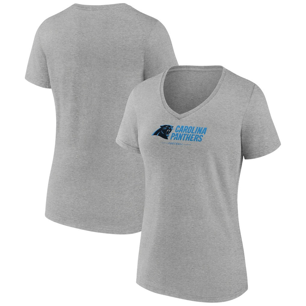 Carolina Panthers Women's Logo Team Lockup V-Neck T-Shirt Gray | NFL