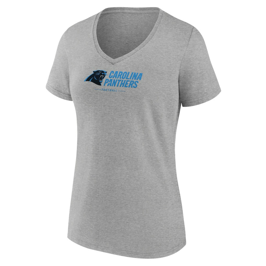 Carolina Panthers Women's Logo Team Lockup V-Neck T-Shirt Gray | NFL