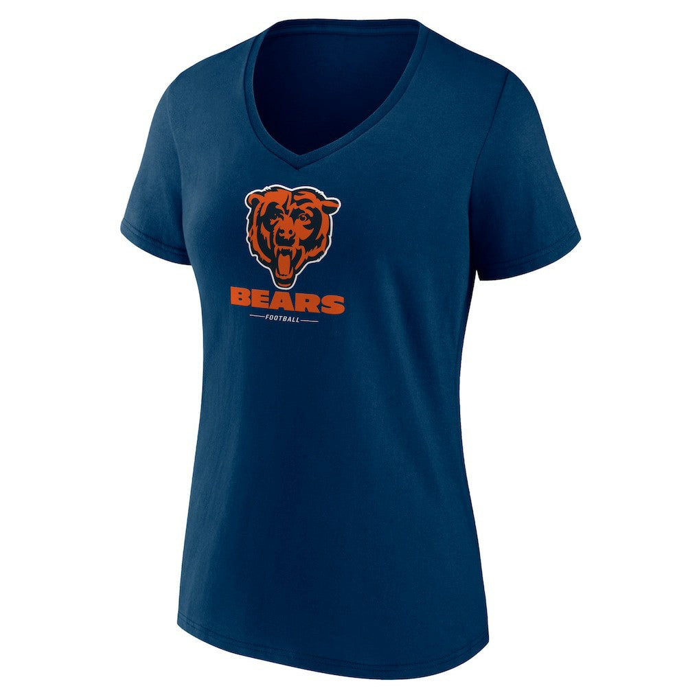 Chicago Bears Women's Logo Team Lockup V-Neck T-Shirt Navy | NFL