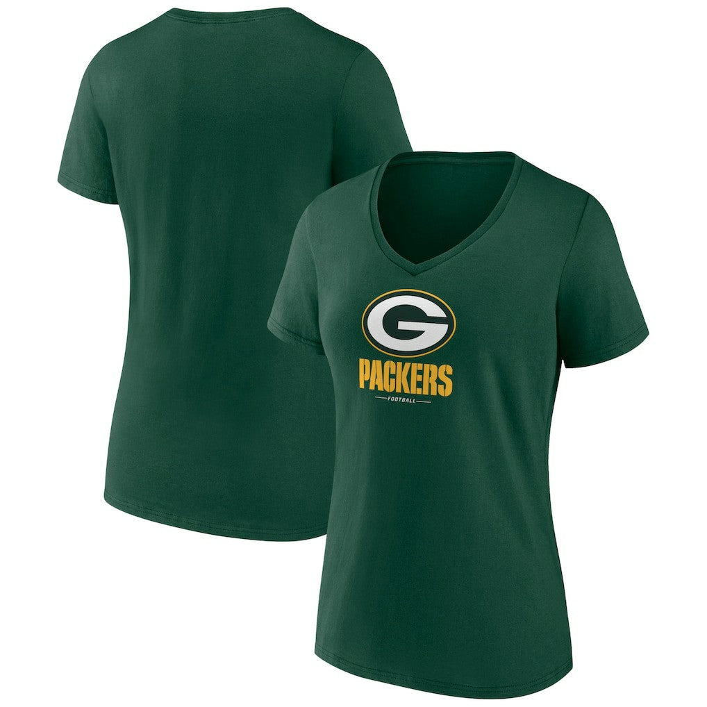 Green Bay Packers Women's Logo Team Lockup V-Neck T-Shirt Green | NFL