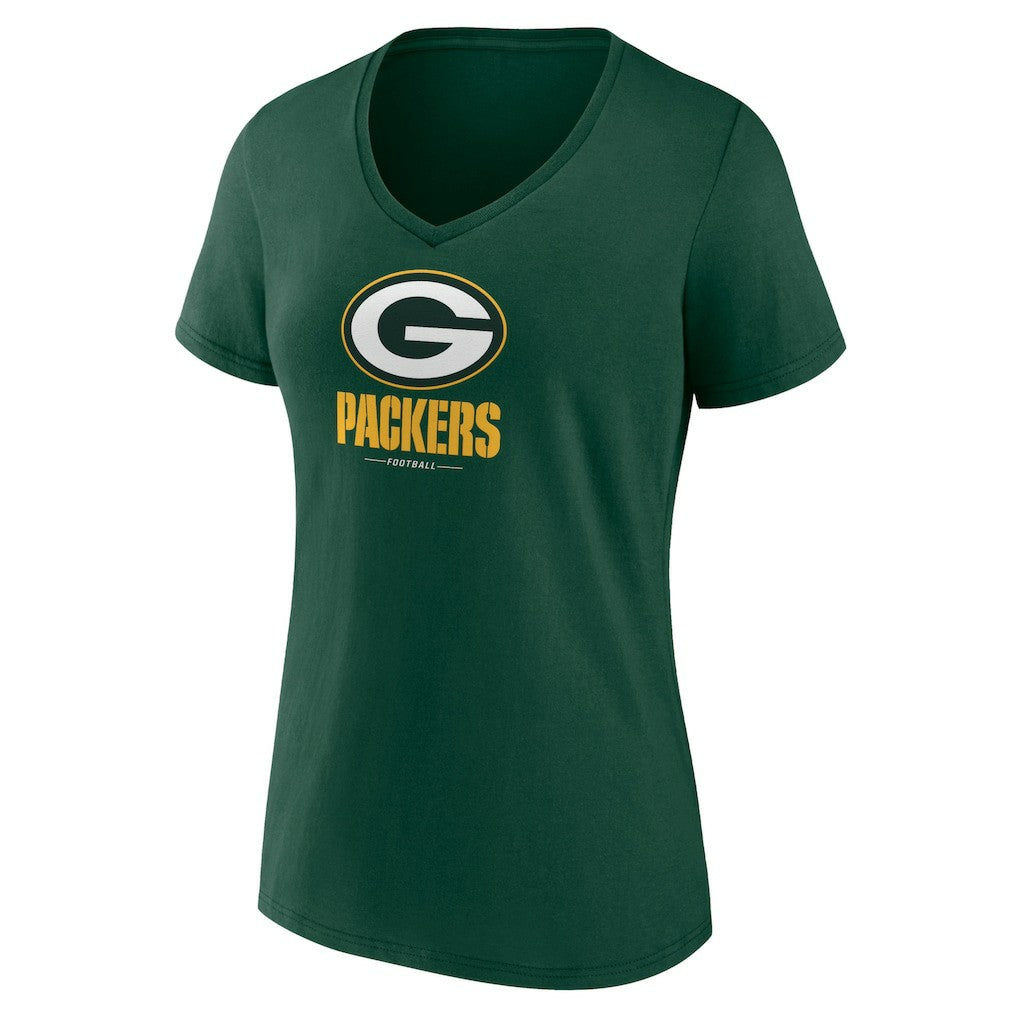Green Bay Packers Women's Logo Team Lockup V-Neck T-Shirt Green | NFL
