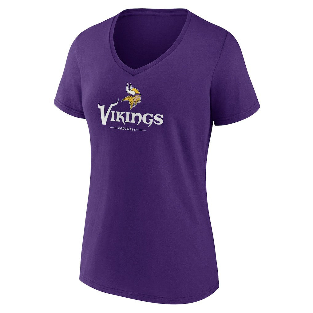 Minnesota Vikings Women's Logo Team Lockup V-Neck T-Shirt Purple | NFL