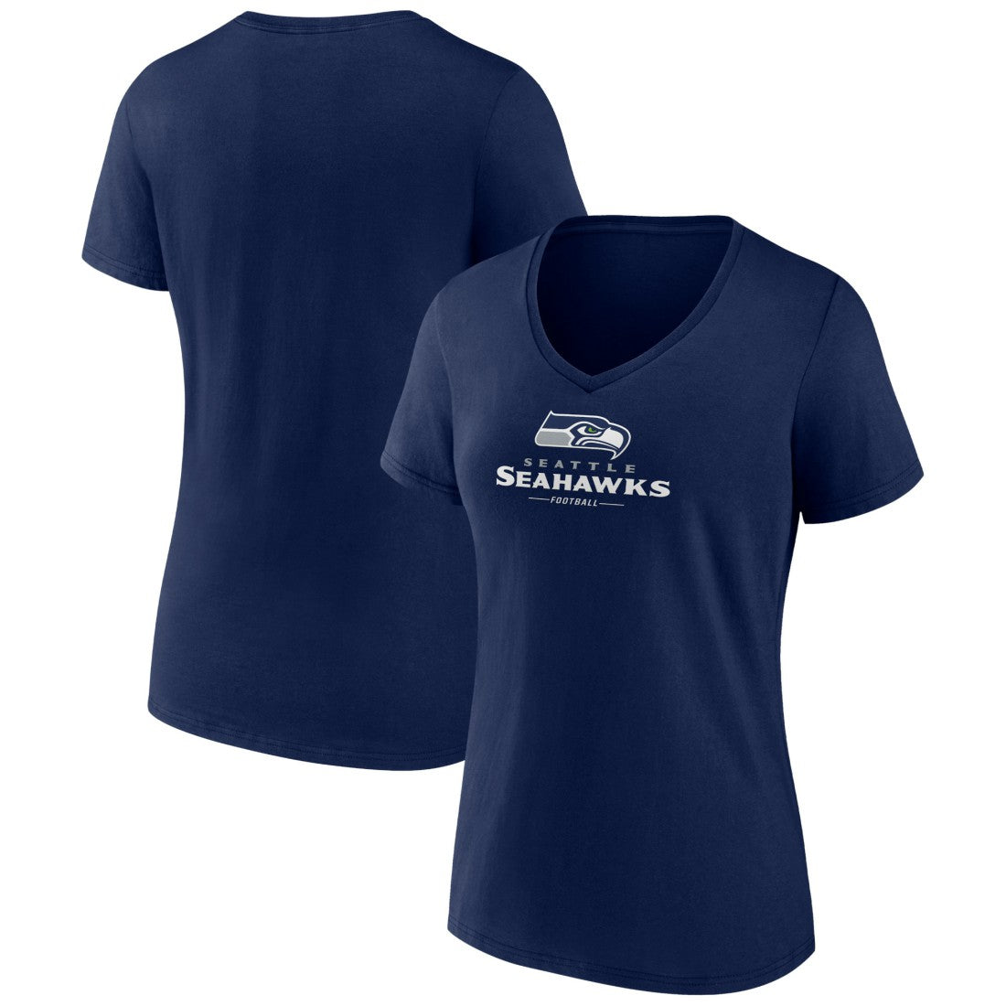 Seattle Seahawks Women's Logo Team Lockup V-Neck T-Shirt College Navy | NFL