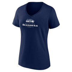 Seattle Seahawks Women's Logo Team Lockup V-Neck T-Shirt College Navy | NFL