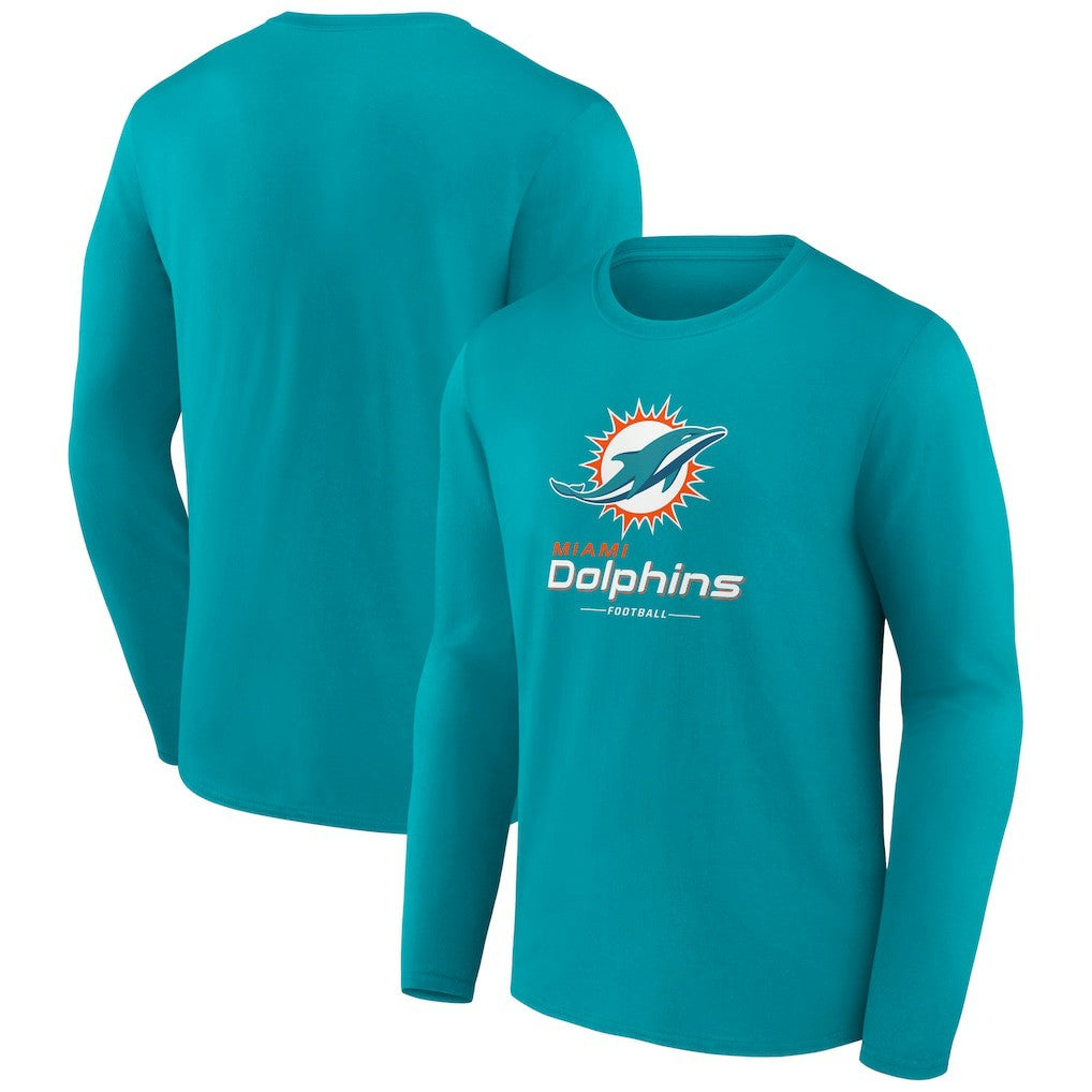 Miami Dolphins Logo Team Lockup Long Sleeve T-Shirt Aqua | NFL