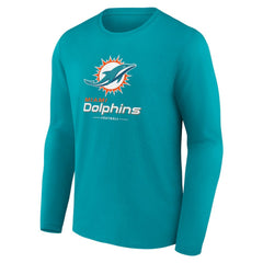 Miami Dolphins Logo Team Lockup Long Sleeve T-Shirt Aqua | NFL