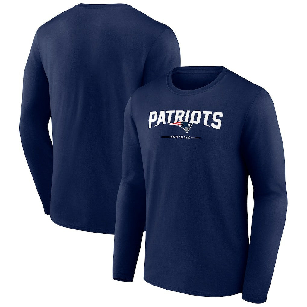 New England Patriots Logo Team Lockup Long Sleeve T-Shirt Navy | NFL