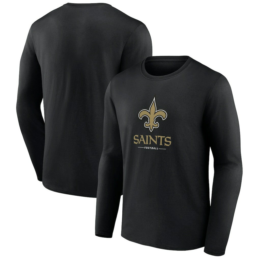 New Orleans Saints Logo Team Lockup Long Sleeve T-Shirt Black | NFL