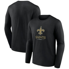 New Orleans Saints Logo Team Lockup Long Sleeve T-Shirt Black | NFL