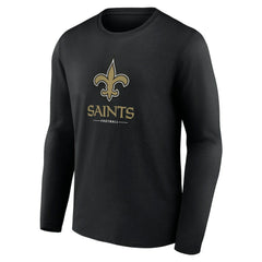 New Orleans Saints Logo Team Lockup Long Sleeve T-Shirt Black | NFL