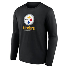Pittsburgh Steelers Logo Team Lockup Long Sleeve T-Shirt Black | NFL