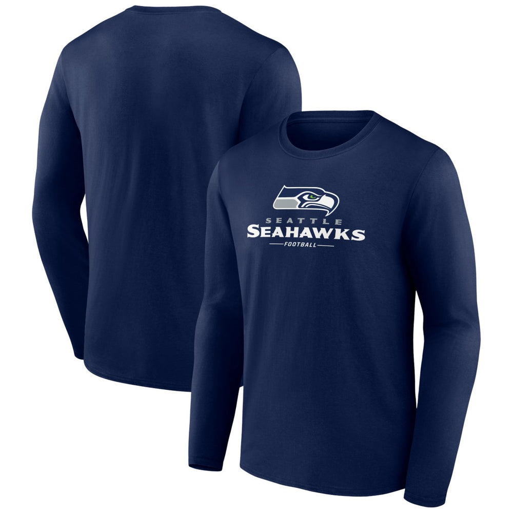 Seattle Seahawks Logo Team Lockup Long Sleeve T-Shirt College Navy | NFL