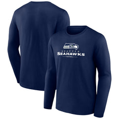 Seattle Seahawks Logo Team Lockup Long Sleeve T-Shirt College Navy | NFL